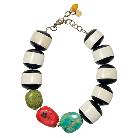 Bone, Chrysocolla, Coral & Turquoise Necklace