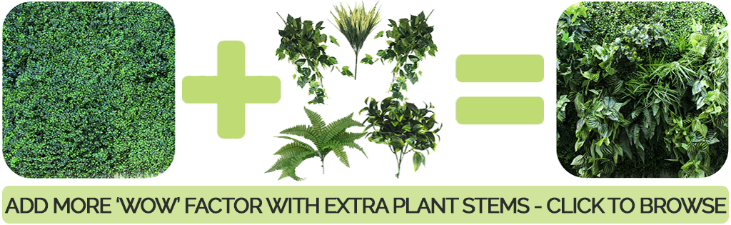 View extra foliage stems for artificial vertical garden panels