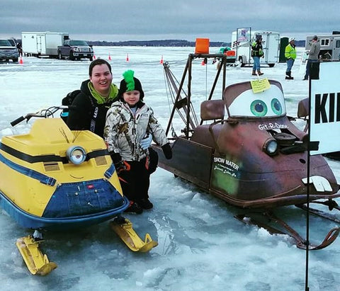 Case and Mom with Minion and Mater sleds