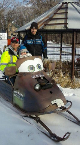 Case Dad and Grandpa with Snow Mater sled