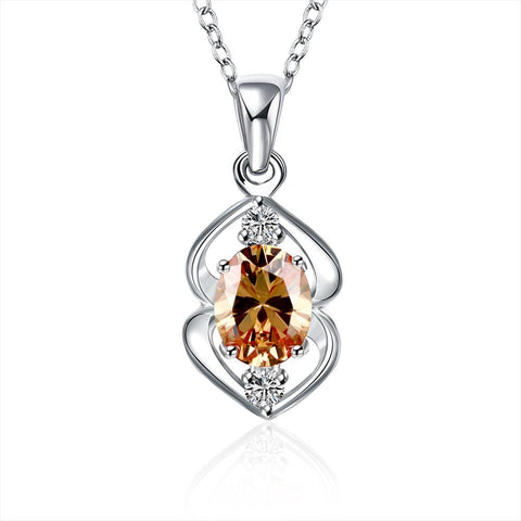 Mock Yellow Citrine Oval Curved Emblem Drop Necklace - rubiquejewelry.com