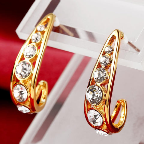 18K Gold 1/2 Hoop Earrings Covered with Jewels Made with Swarovksi Elements - rubiquejewelry.com