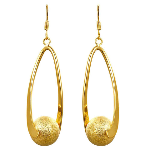 Gold Plated Ball Drop Down Earrings - rubiquejewelry.com