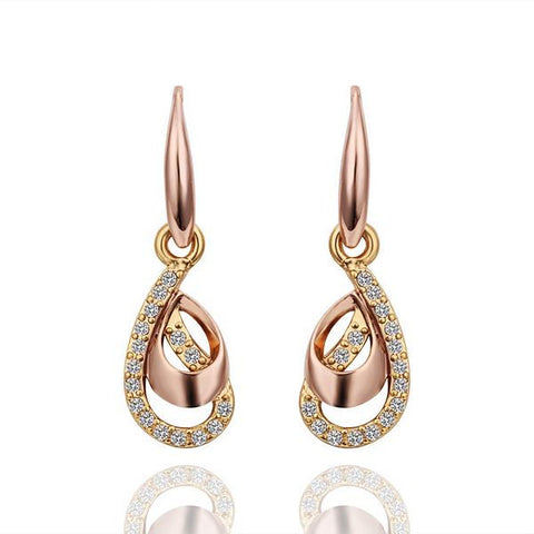 18K Gold Drop Down Earrings with Crystal Jewels Made with Swarovksi Elements - rubiquejewelry.com