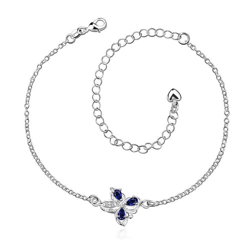 Mock Sapphire Clover Stud Emblem Anklet - rubiquejewelry.com