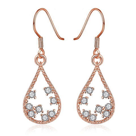 Rose Gold Plated Modern Filligree Drop Down Earrings - rubiquejewelry.com