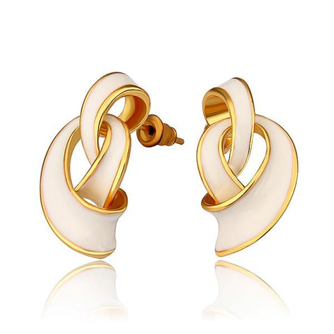 18K Gold Abstract Intertwined Ivory Drop Down Earrings Made with Swarovksi Elements - rubiquejewelry.com