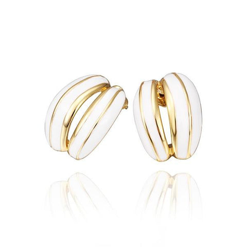 18K Gold Ivory Covering Inline Stud Earrings Made with Swarovksi Elements - rubiquejewelry.com