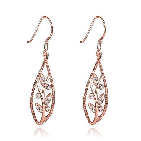 Rose Gold Plated Olive Branch Drop Down Earrings - rubiquejewelry.com