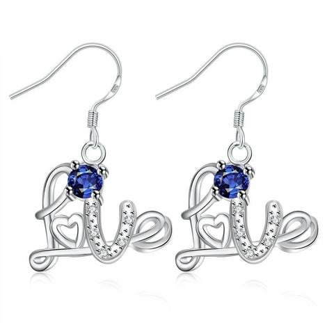 Mock Sapphire Love Emblem Drop Earrings - rubiquejewelry.com