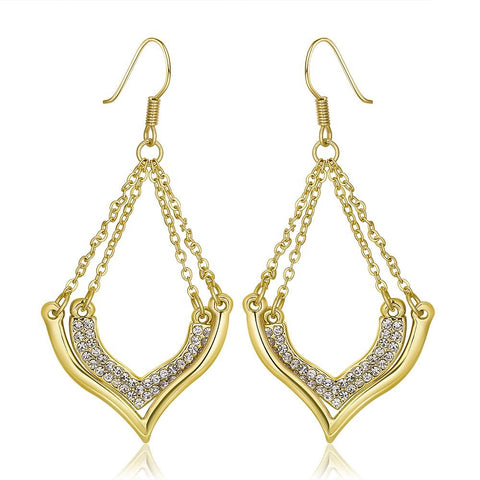 18K Gold Changelier Style Drop Down Earrings Made with Swarovksi Elements - rubiquejewelry.com