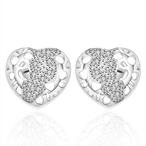 Sterling Silver Laser Cut Stud Heart Earring - rubiquejewelry.com