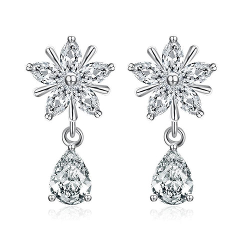 White Gold Plated Crystal Drop Studs - rubiquejewelry.com