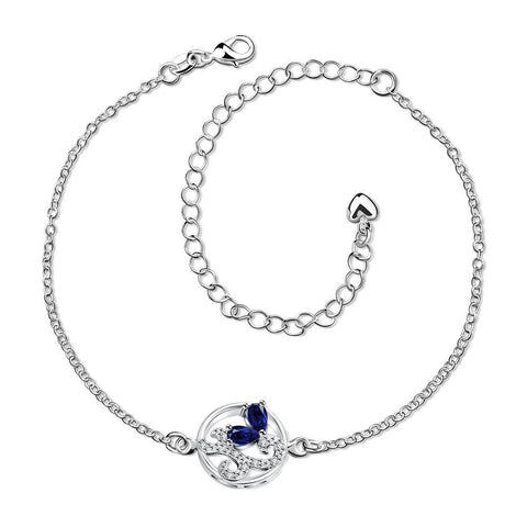 Mock Saphire Abstract Circular Emblem Anklet - rubiquejewelry.com