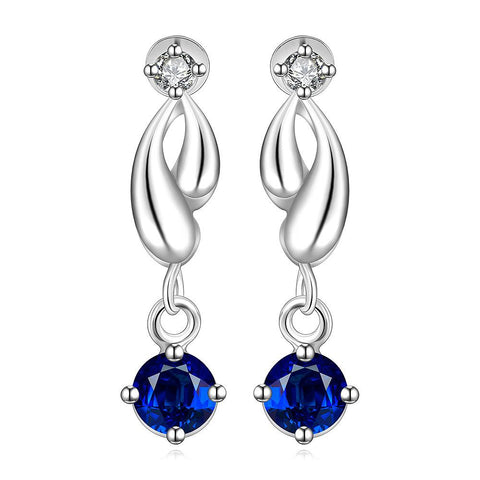 Sterling Silver Abstract Curved Sapphire Drop Earring - rubiquejewelry.com
