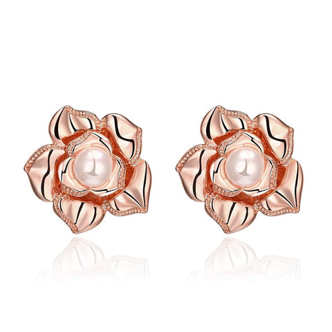 18K Rose Gold Blossoming Petal Stud Earrings Made with Swarovksi Elements - rubiquejewelry.com