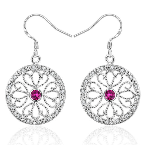 Sterling Silver Laser Cut Floral Design Drop Earring - rubiquejewelry.com