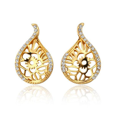 18K Gold Laser Cut Abstract Emblem Studs Made with Swarovksi Elements - rubiquejewelry.com