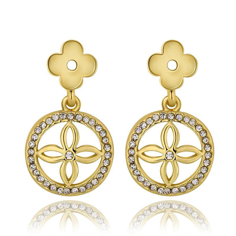 18K Gold Petite Cross Drop Down Earrings Made with Swarovksi Elements - rubiquejewelry.com