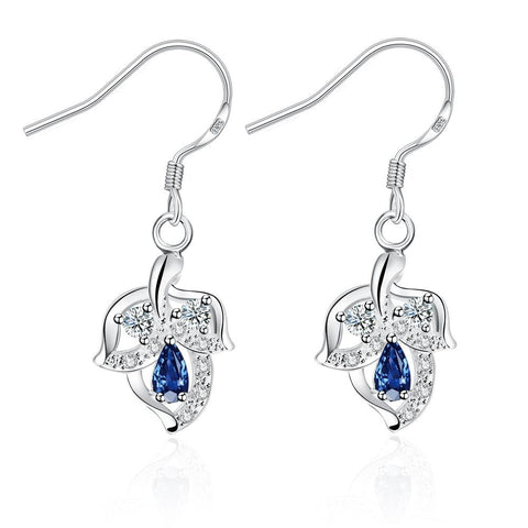 Mock Sapphire Floral Triangular Drop Earrings - rubiquejewelry.com