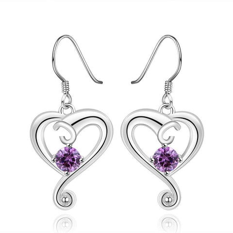 Sterling Silver Purple Citrine Curved Heart Drop Earring - rubiquejewelry.com