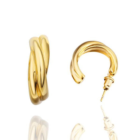 18K Gold Roman Inspired Hoop Earrings Made with Swarovksi Elements - rubiquejewelry.com