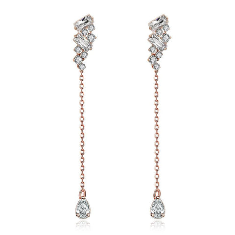 Rose Gold Plated Jewel Dangling Earrings - rubiquejewelry.com