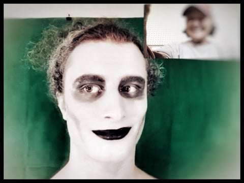 student Luca Welle working on makeup with Betsi Morrison via Zoom, Alpine Theatre Project whitefish Montana, Young Frankenstein, Montana Living