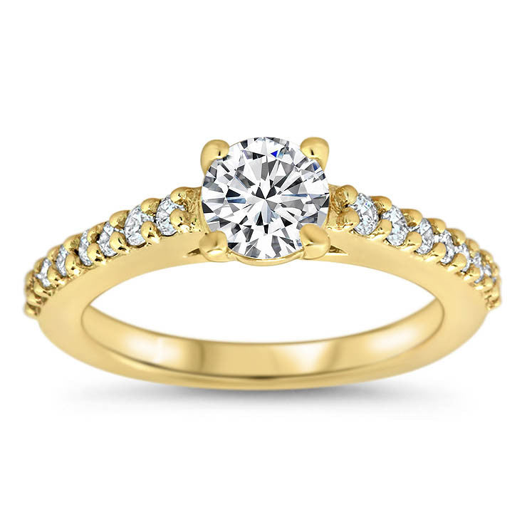 Single Row Diamond Engagement Ring Moissanite Center - Aries - Moissanite Rings
