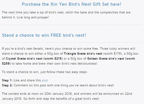 Xin Yan Bird's Nest Contest with TheSmartLocal.com