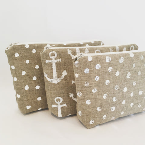 Kirsty Gadd Textiles New Products Washrags zip purses anchor and polka dot print