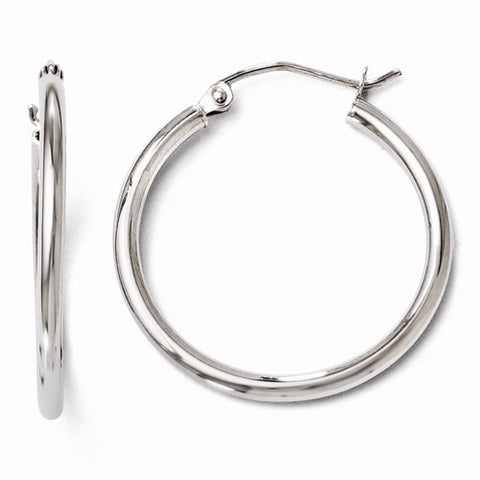 Ladies 10K White gold Polished Hinged Hoop Earrings