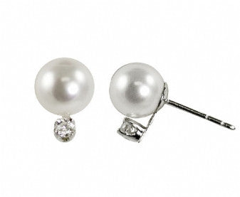 Akoya Pearl (7mm) and Diamond Earrings in 14K White Gold