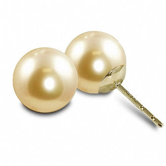 9-10mm Fresh Water Pearls Earrings in 14K Yellow Gold. Color-Peach