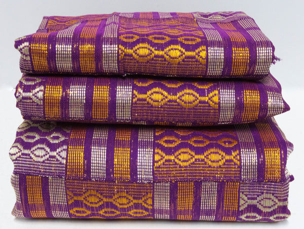 Authentic hand Woven Kente Cloth from Ghana/ purple/gold WK02– Tess