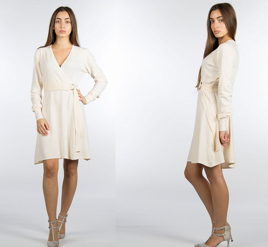 cream sweater wrap dress