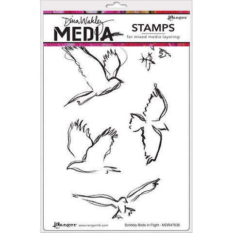 Dina Wakley Media Cling Stamps Scribbly Birds In Flight 6inx9in