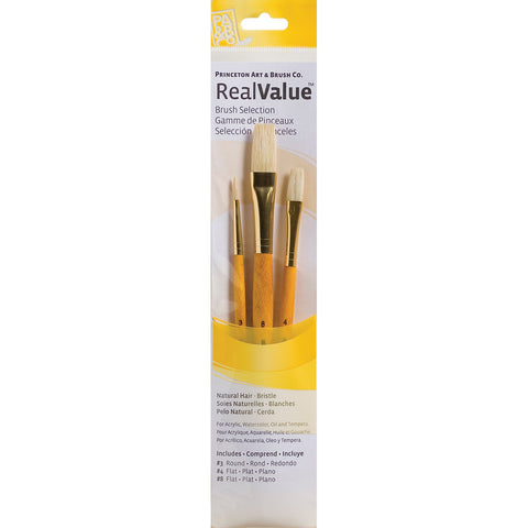 Real Value Brush Set Natural Bristle Round 3 Flat 4 8
