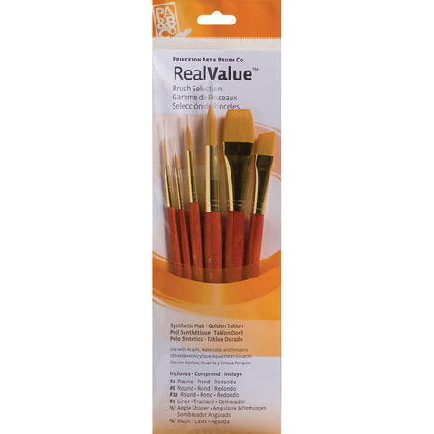 Real Value Brush Set Synthetic Gold Taklon 6pk