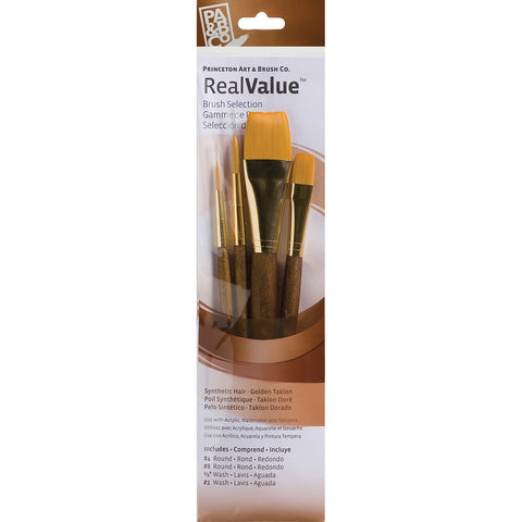 Real Value Brush Set Synthetic Gold Taklon 4pk