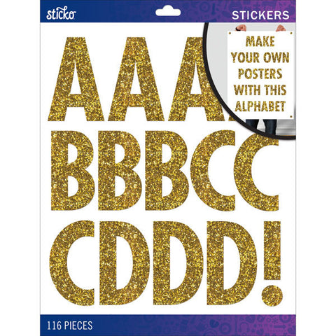 Sticko XL Alphabet Stickers Gold Glitter Futura Regular