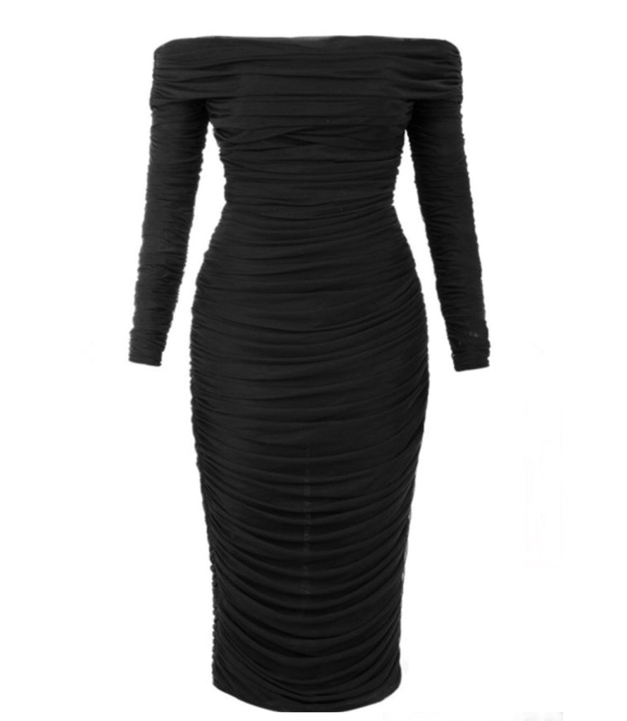 mesh midi dress black