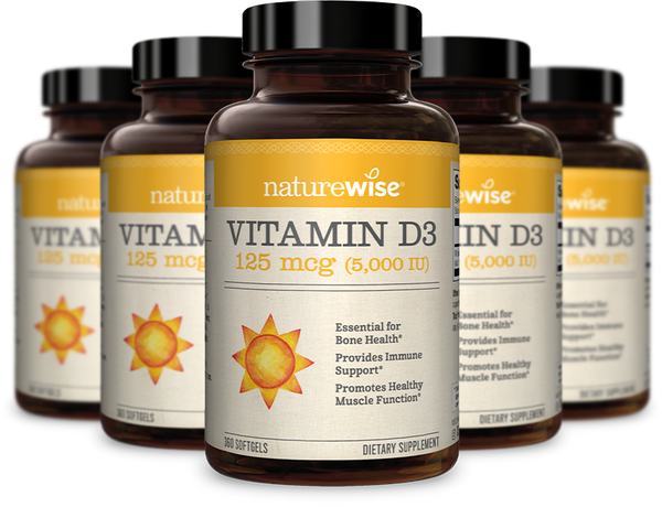 collection of NatureWise vitamin D3 bottles