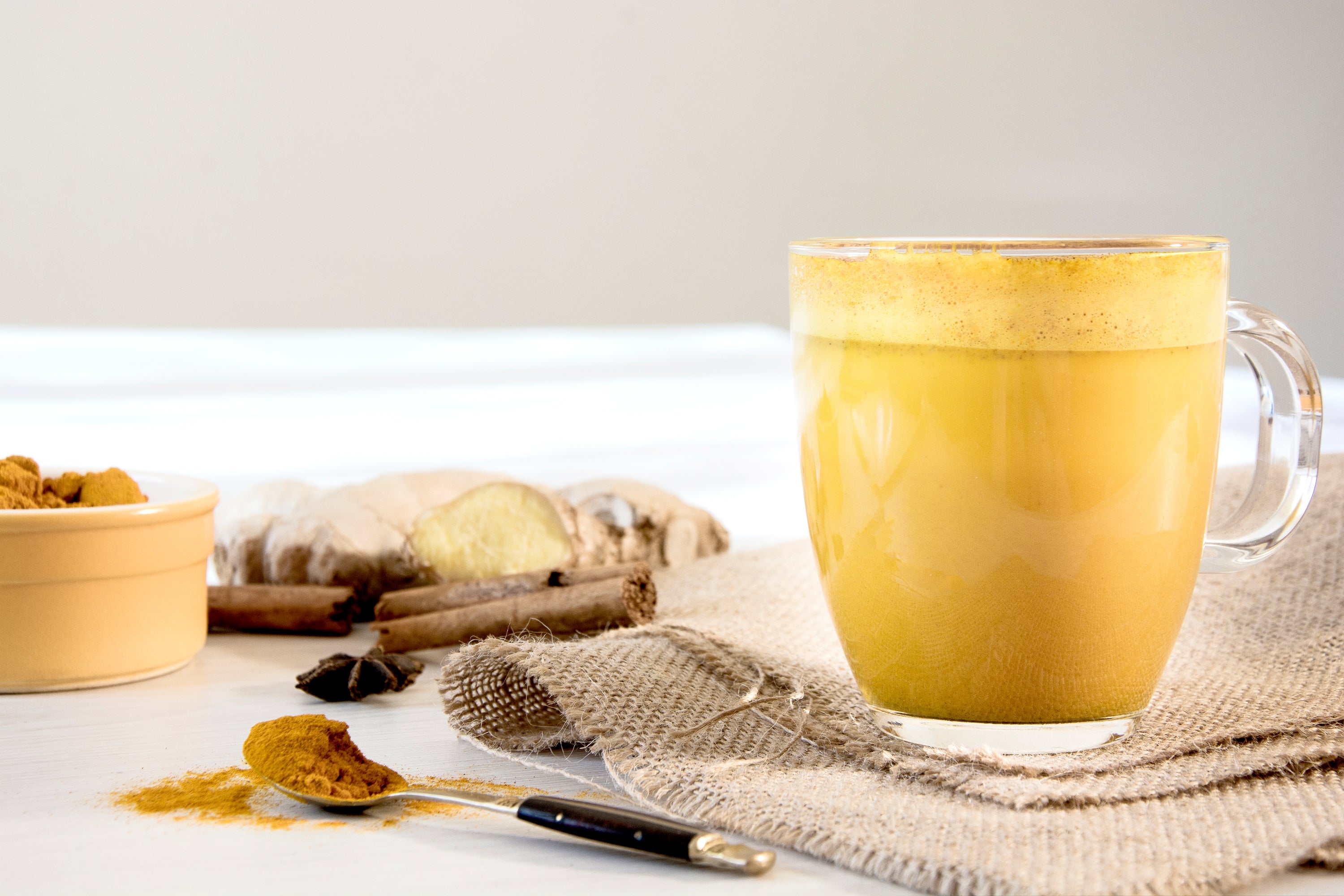 golden turmeric latte with ground turmeric