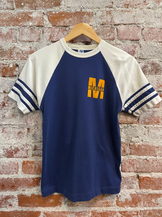 Vintage XS/S Michigan University Wolverines College Ringer Jersey Shirt