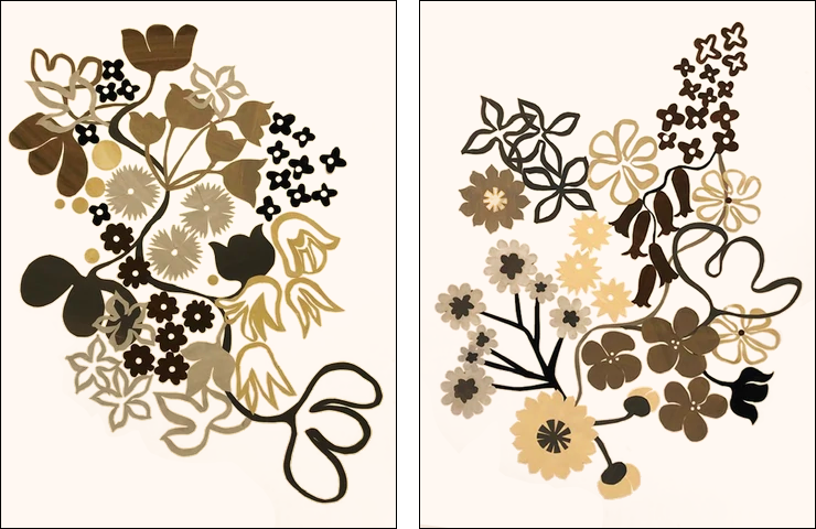 Floral abstract compositions in browns and tans by Denise Fiedler