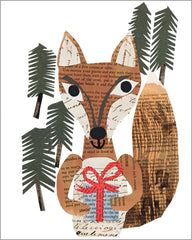 fox with a package - paste art collage greeeting card by denise fiedler for paste