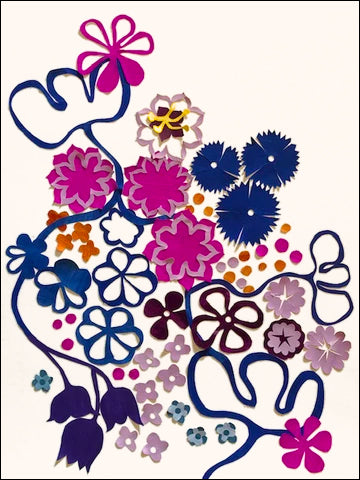 Floral abstract composition in magenta and navy blue by Denise Fiedler