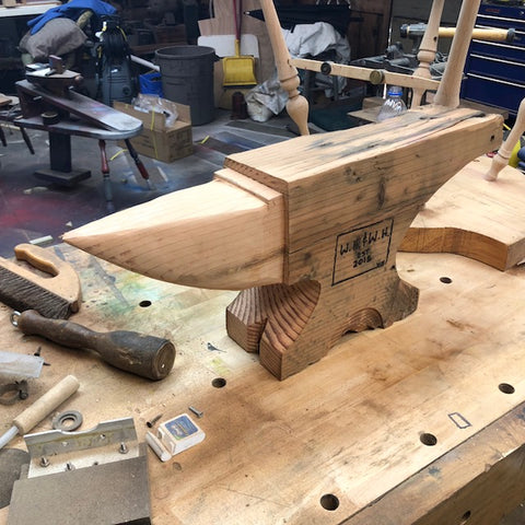In process, these anvils are carved from Douglas Fir nearly 200 years old.