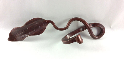 Forged Iron Leaf and Vine Wall Hook in a Mahogany Patina